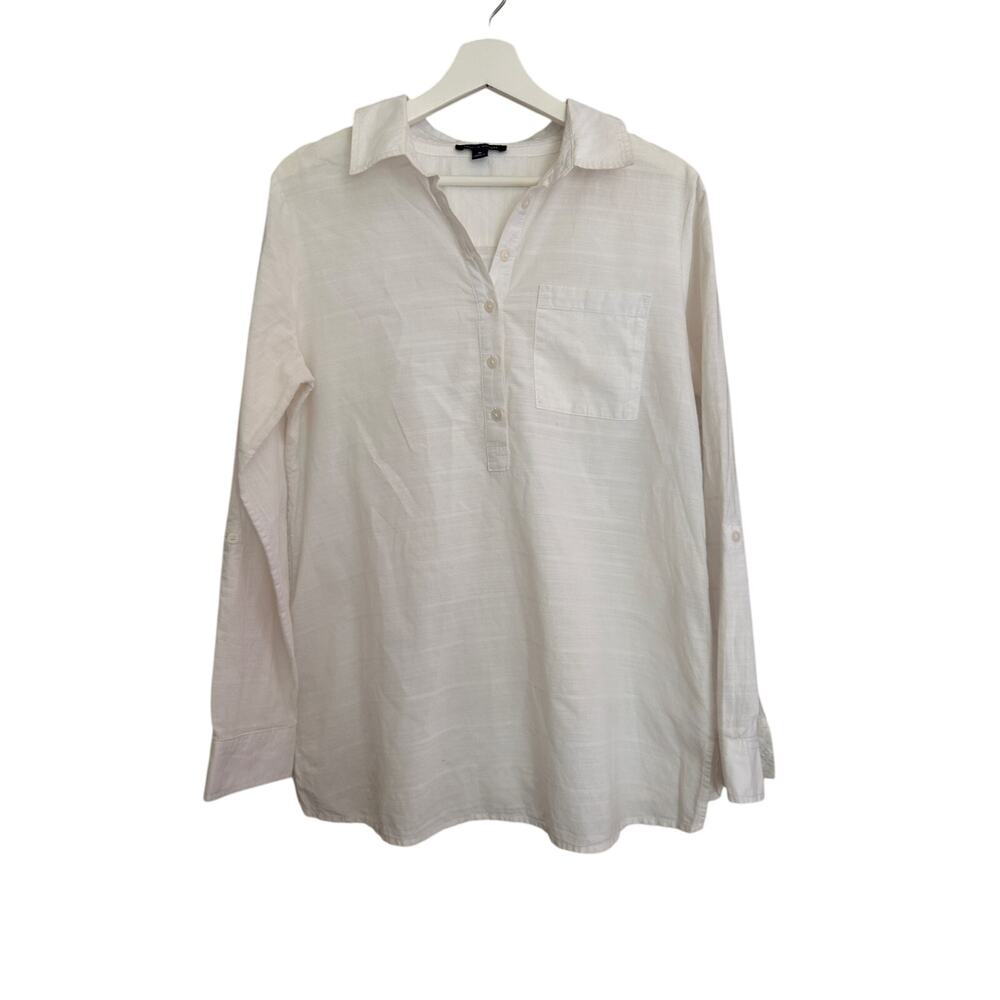 Tommy Hilfiger Shirt‎ Womens Medium White Half Button Front Long Sleeve